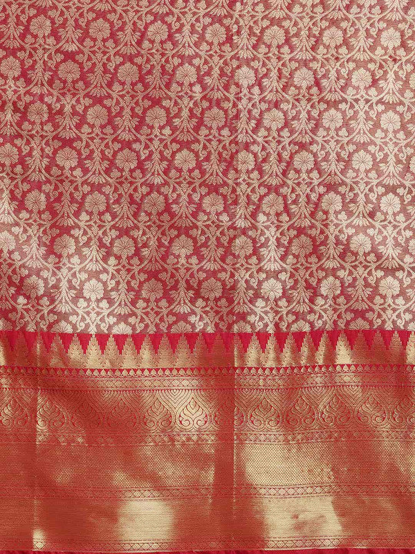 Pink Brocade Woven Zari Design Ethnic Motifs Saree with Unstitched Blouse - Hiral Fashion