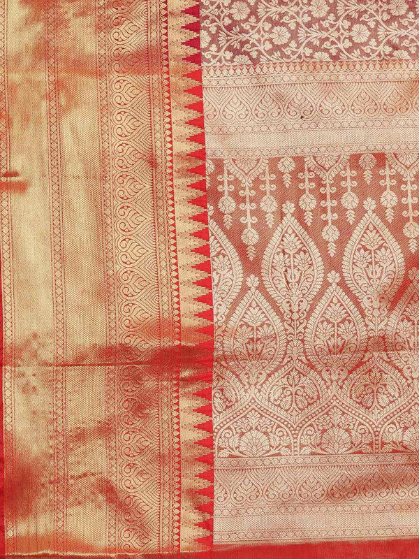 Pink Brocade Woven Zari Design Ethnic Motifs Saree with Unstitched Blouse - Hiral Fashion