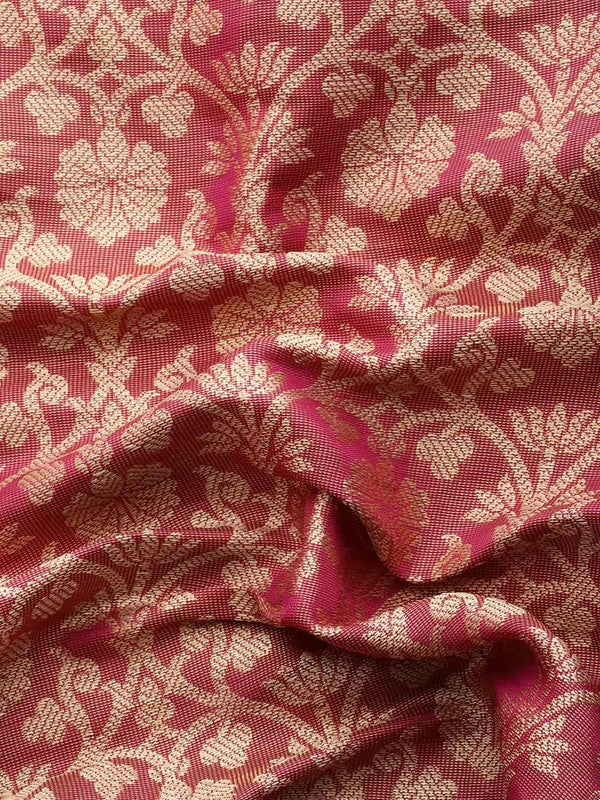 Pink Brocade Woven Zari Design Ethnic Motifs Saree with Unstitched Blouse - Hiral Fashion