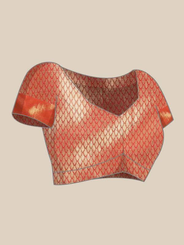 Pink Brocade Woven Zari Design Ethnic Motifs Saree with Unstitched Blouse - Hiral Fashion