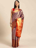 Purple Brocade Woven Zari Design Ethnic Motifs Saree with Unstitched Blouse - Hiral Fashion