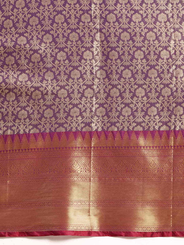Purple Brocade Woven Zari Design Ethnic Motifs Saree with Unstitched Blouse - Hiral Fashion
