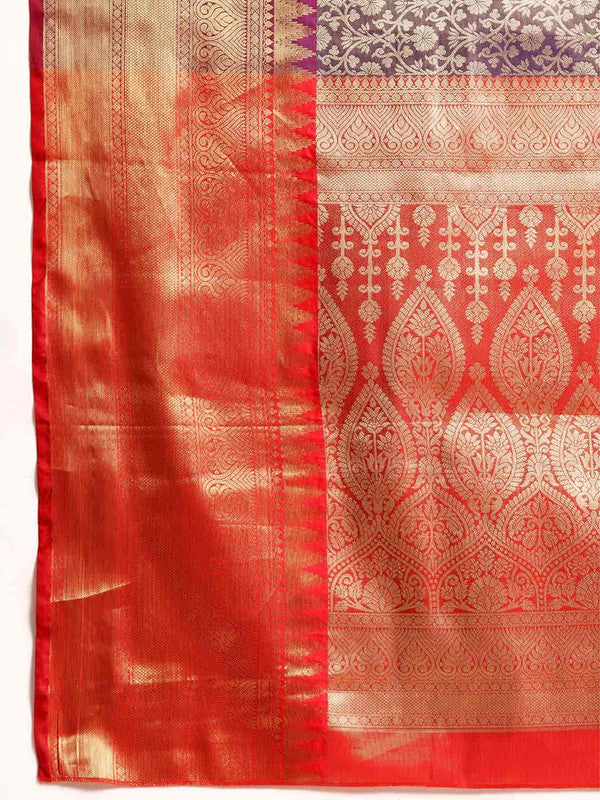 Purple Brocade Woven Zari Design Ethnic Motifs Saree with Unstitched Blouse - Hiral Fashion
