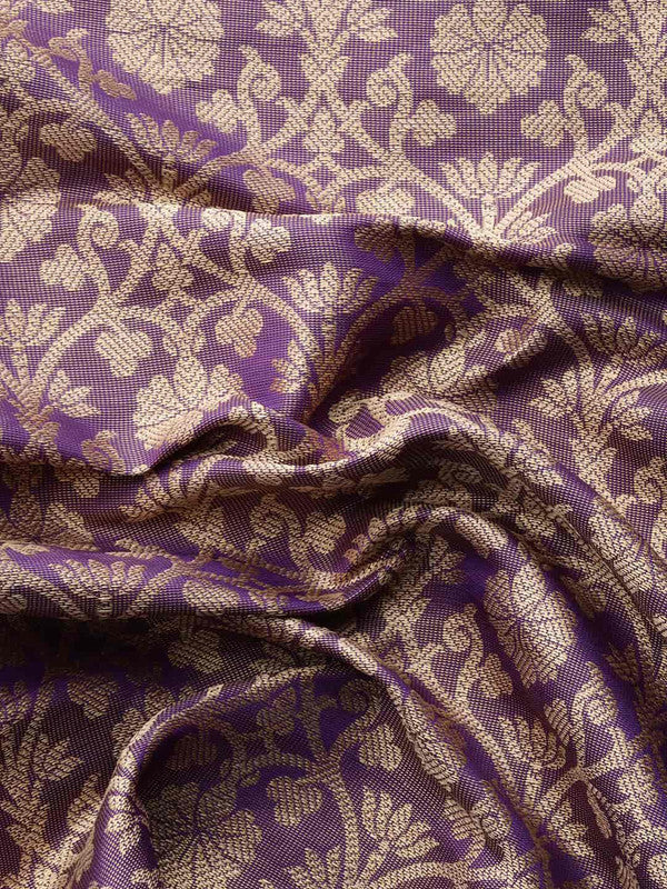 Purple Brocade Woven Zari Design Ethnic Motifs Saree with Unstitched Blouse - Hiral Fashion