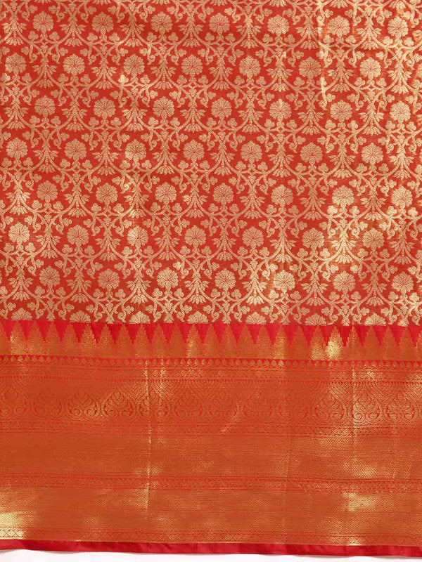 Red Brocade Woven Zari Design Ethnic Motifs Saree with Unstitched Blouse - Hiral Fashion