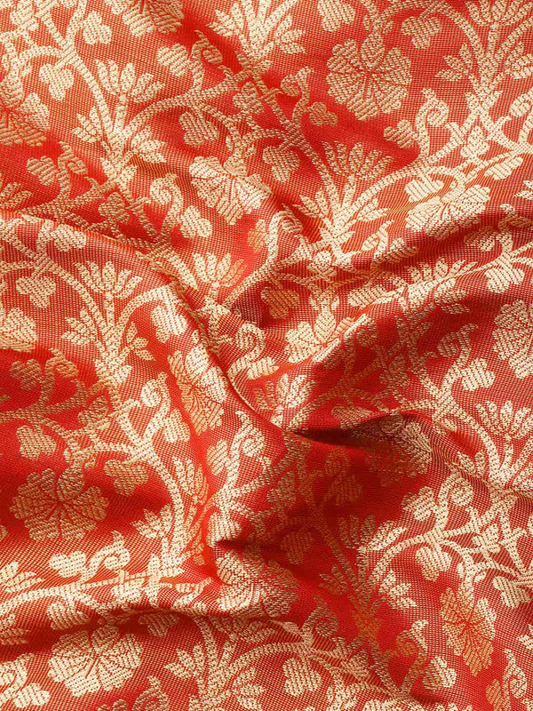 Red Brocade Woven Zari Design Ethnic Motifs Saree with Unstitched Blouse - Hiral Fashion