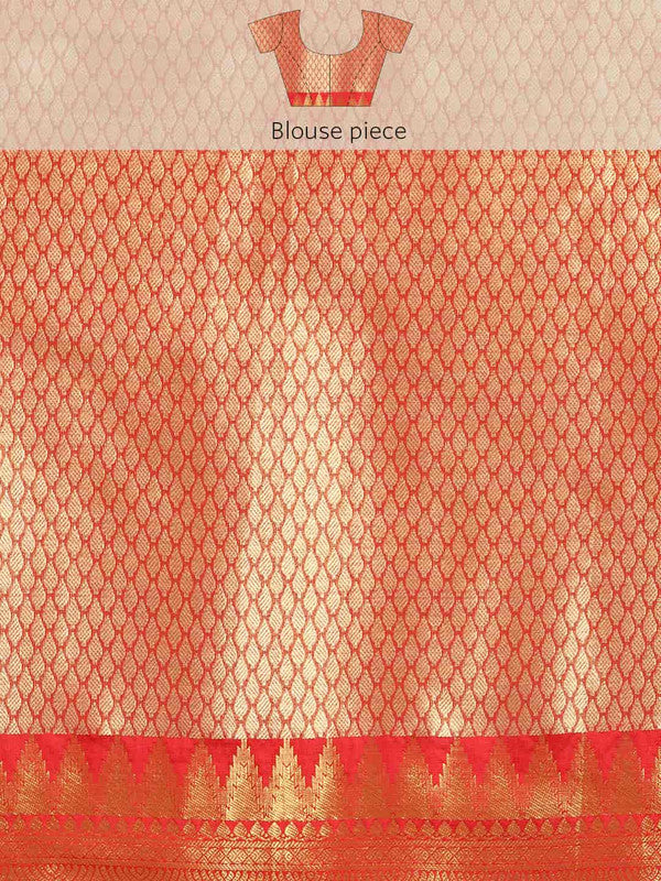 Red Brocade Woven Zari Design Ethnic Motifs Saree with Unstitched Blouse - Hiral Fashion