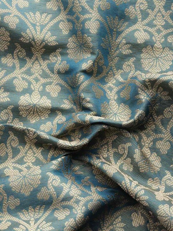 Turquoise Brocade Woven Zari Design Ethnic Motifs Saree with Unstitched Blouse - Hiral Fashion