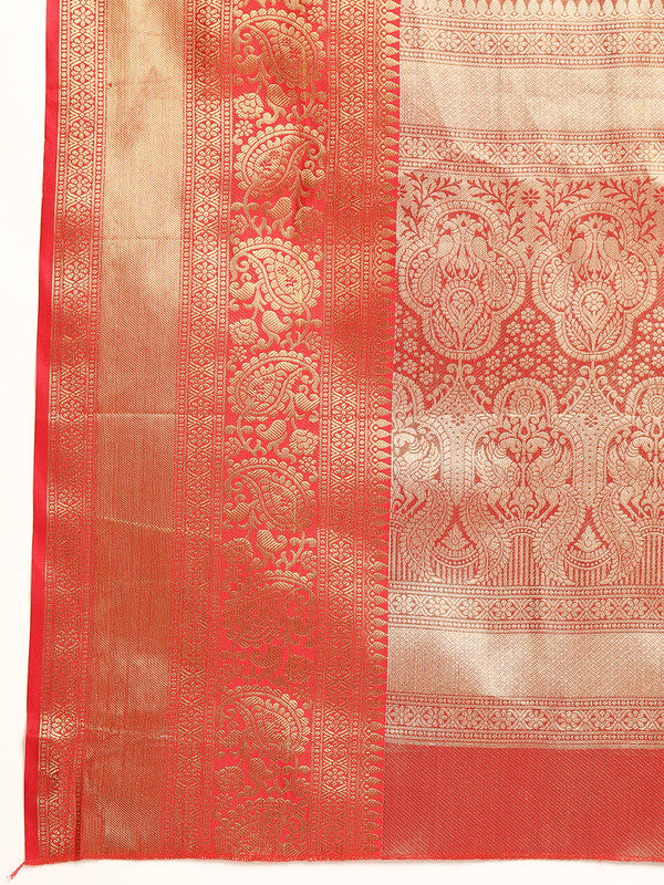 Black Brocade Woven Zari Design Striped Saree with Unstitched Blouse - Hiral Fashion