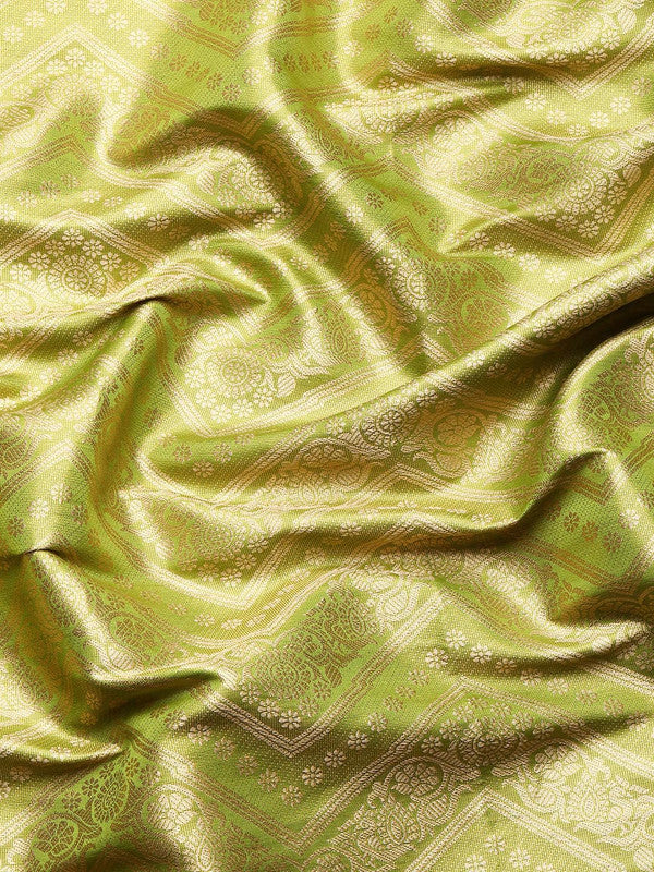 Green Brocade Woven Zari Design Striped Saree with Unstitched Blouse - Hiral Fashion