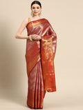 Pink Brocade Woven Zari Design Striped Saree with Unstitched Blouse - Hiral Fashion