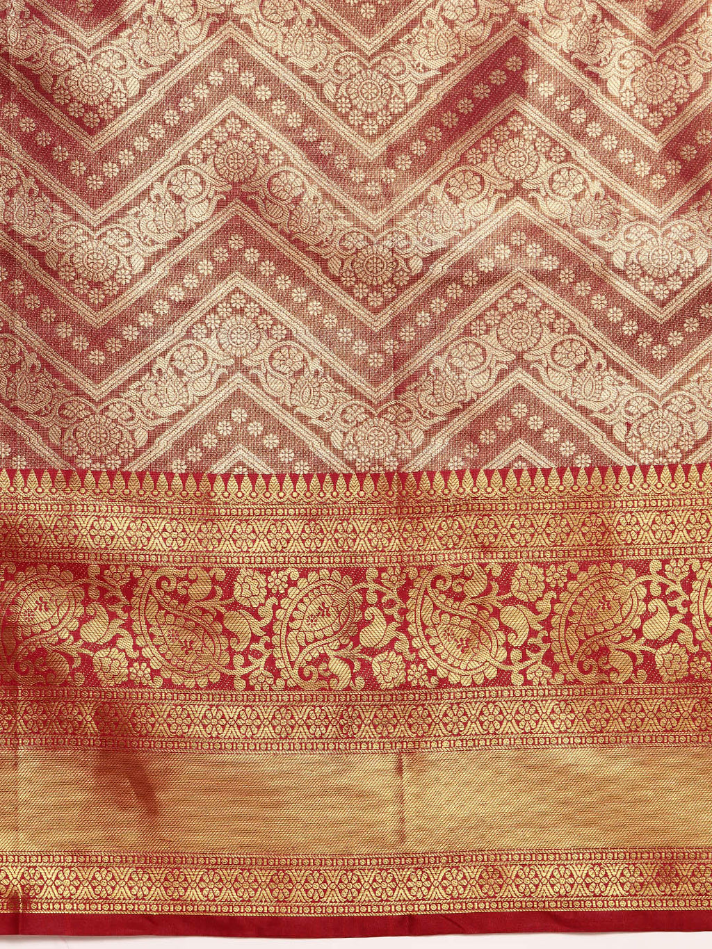 Pink Brocade Woven Zari Design Striped Saree with Unstitched Blouse - Hiral Fashion
