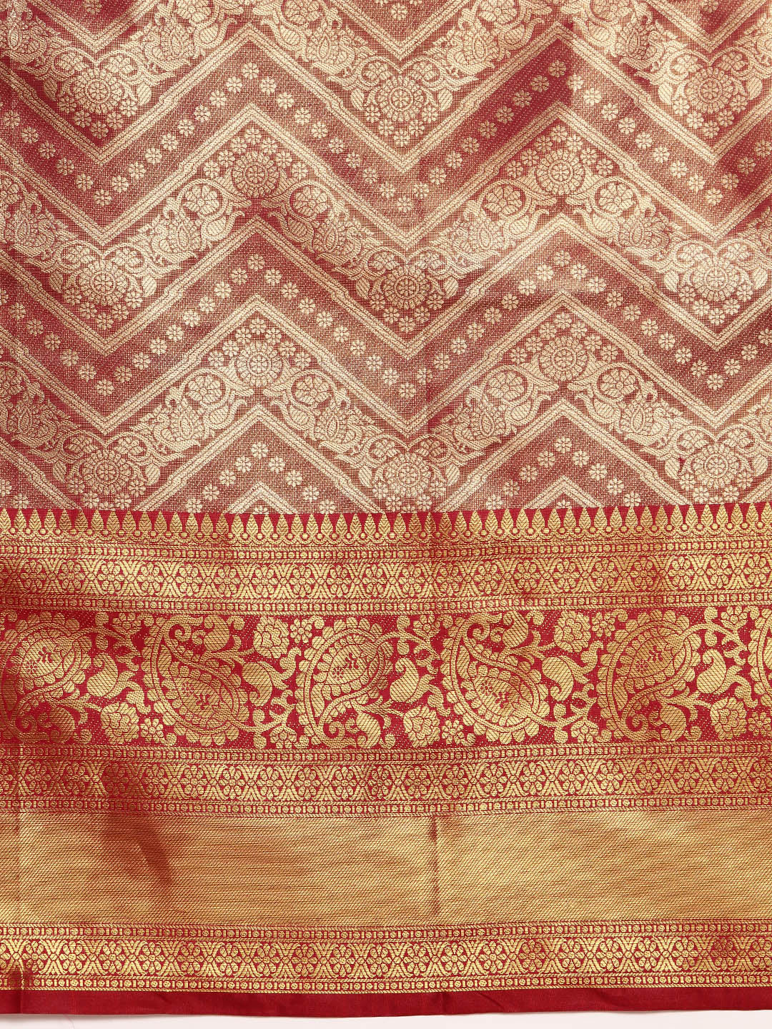 Pink Brocade Woven Zari Design Striped Saree with Unstitched Blouse - Hiral Fashion