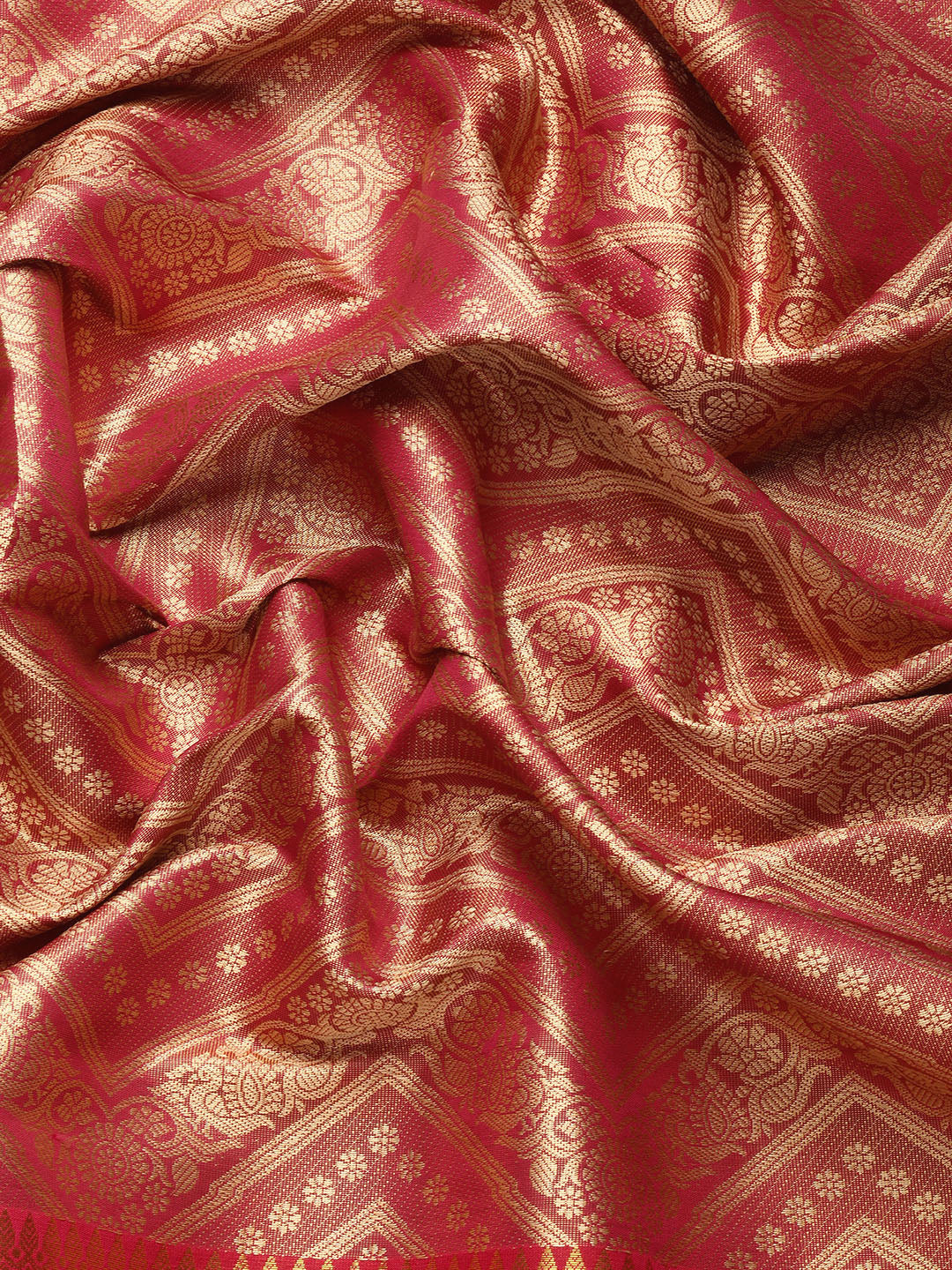 Pink Brocade Woven Zari Design Striped Saree with Unstitched Blouse - Hiral Fashion