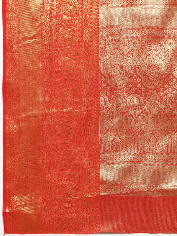 Purple Brocade Woven Zari Design Striped Saree with Unstitched Blouse - Hiral Fashion