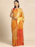 Yellow Brocade Woven Zari Design Striped Saree with Unstitched Blouse - Hiral Fashion