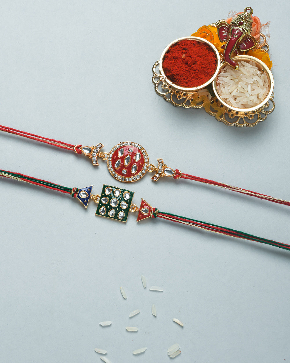 trueBrowns X Voylla Set of 2 Enameled Kundan And CZ Sparkling Rakhis