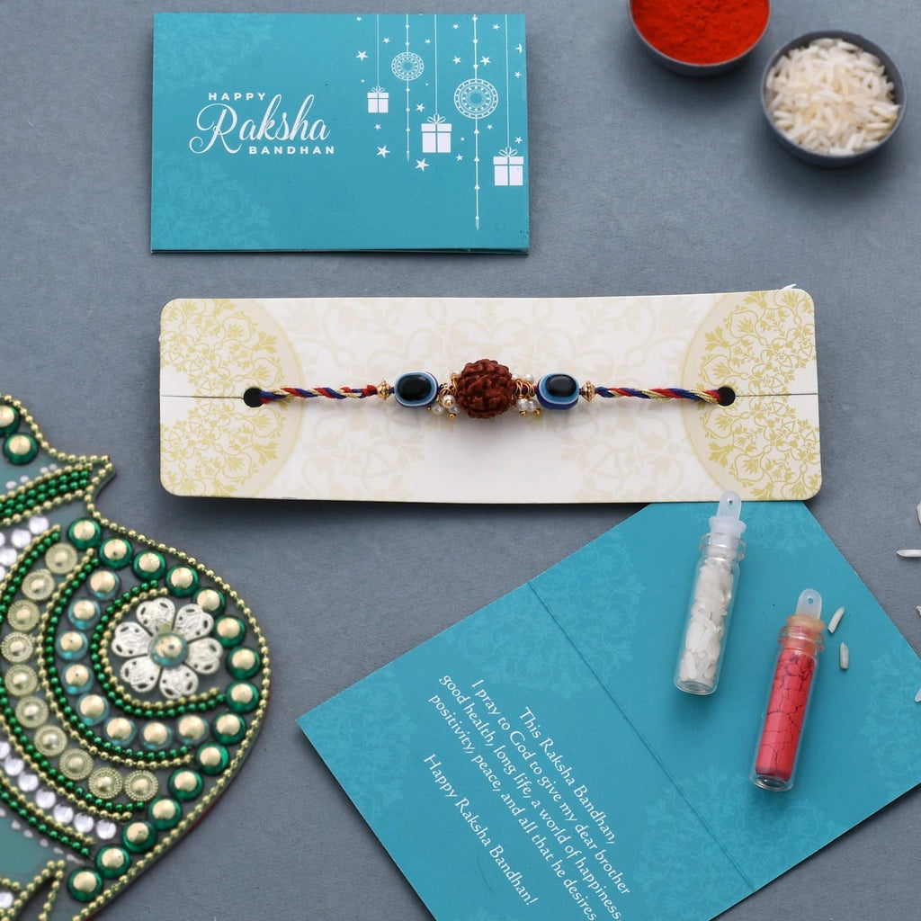 trueBrowns X Voylla Evil Eye Beaded Rakhi Embellished With Rudraksha