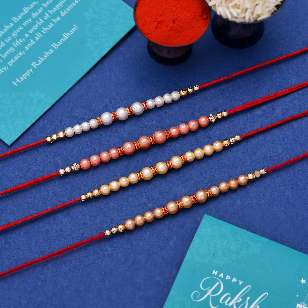 trueBrowns X Voylla Set of 4 Pearl Beads Embellished Flamboyant Rakhi