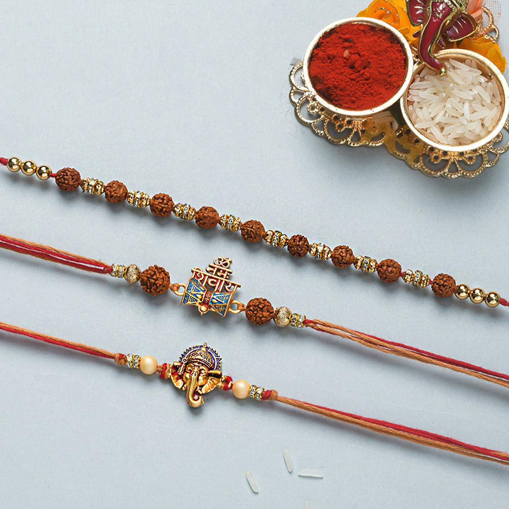 trueBrowns X Voylla Set Of 3 Auspicious Rudraksha Studded Rakhis
