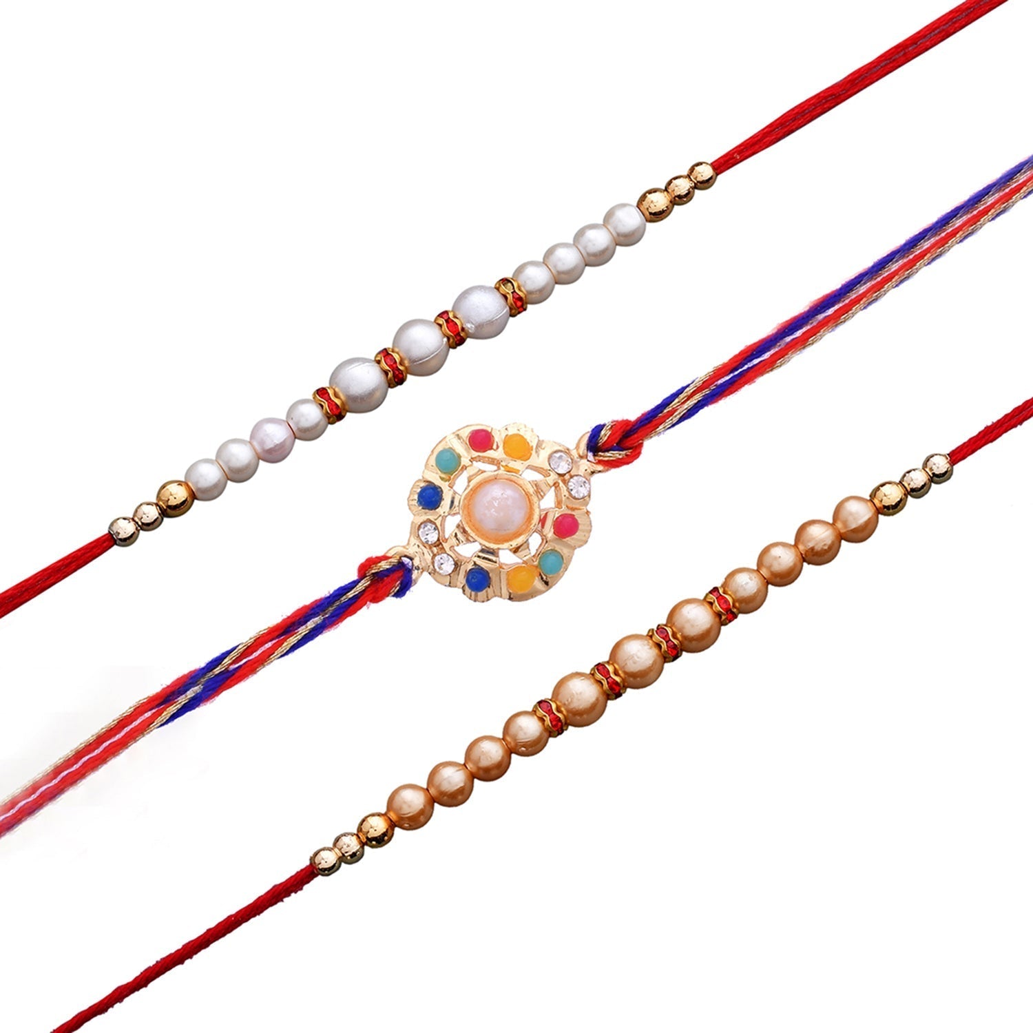 trueBrowns X Voylla Set of 3 Pearl Beads Studded Thread Rakhi