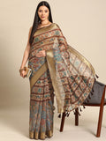 Multicolor Cotton Blend Printed Kalamkari Saree with Unstitched Blouse - Hiral Fashion