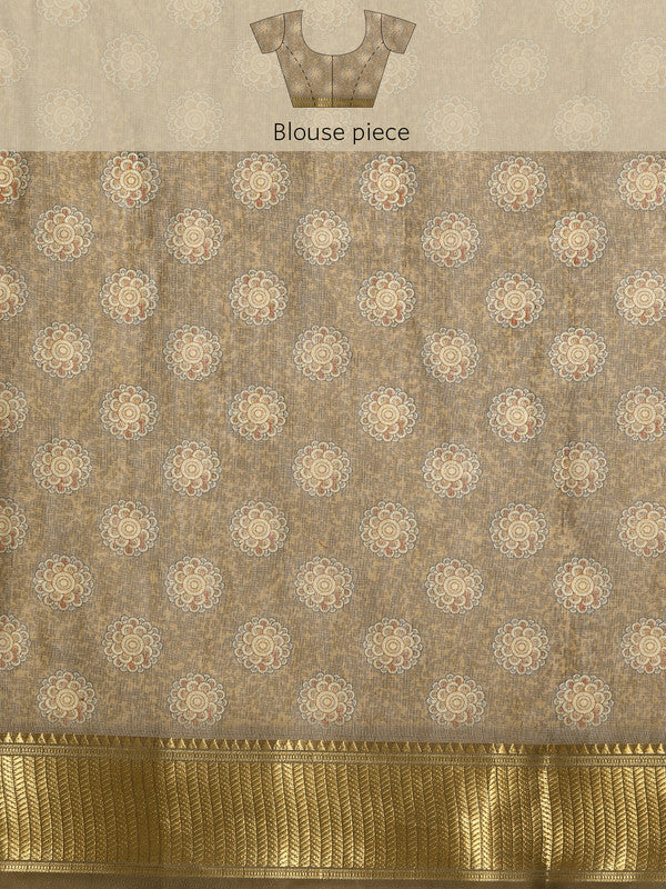 Multicolor Cotton Blend Printed Kalamkari Saree with Unstitched Blouse - Hiral Fashion