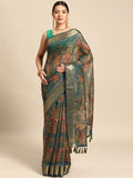 Multicolor Cotton Blend Printed Kalamkari Saree with Unstitched Blouse - Hiral Fashion