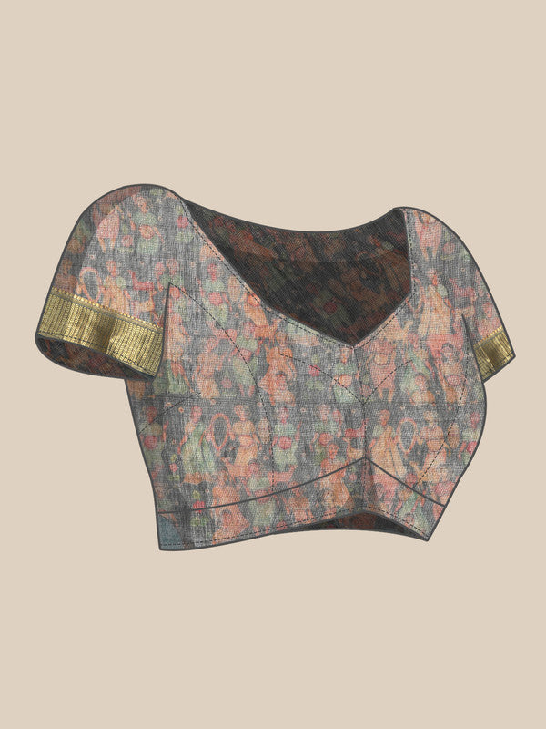 Multicolor Cotton Blend Printed Kalamkari Saree with Unstitched Blouse - Hiral Fashion