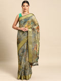 Multicolor Cotton Blend Printed Kalamkari Saree with Unstitched Blouse - Hiral Fashion