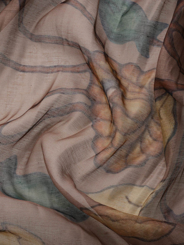 Multicolor Cotton Blend Printed Kalamkari Saree with Unstitched Blouse - Hiral Fashion
