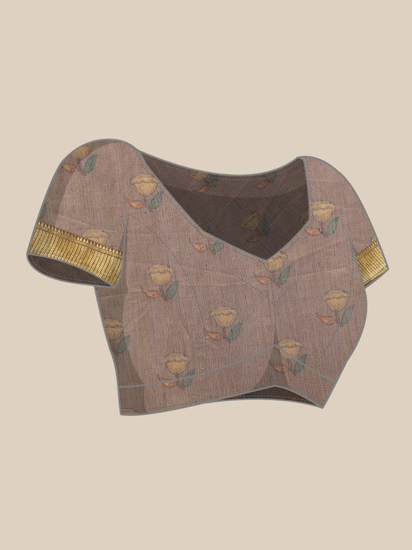 Multicolor Cotton Blend Printed Kalamkari Saree with Unstitched Blouse - Hiral Fashion