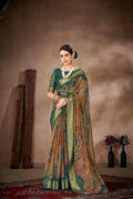 Multicolor Cotton Blend Printed Kalamkari Saree with Unstitched Blouse - Hiral Fashion