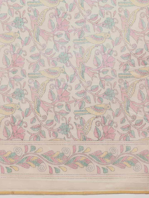 Multicolor Cotton Blend Printed Kalamkari Saree with Unstitched Blouse - Hiral Fashion