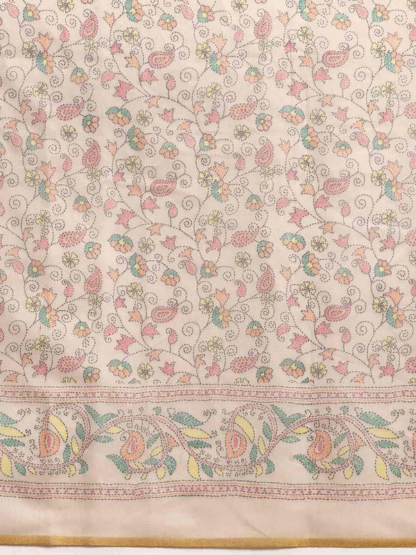 Multicolor Cotton Blend Printed Kalamkari Saree with Unstitched Blouse - Hiral Fashion