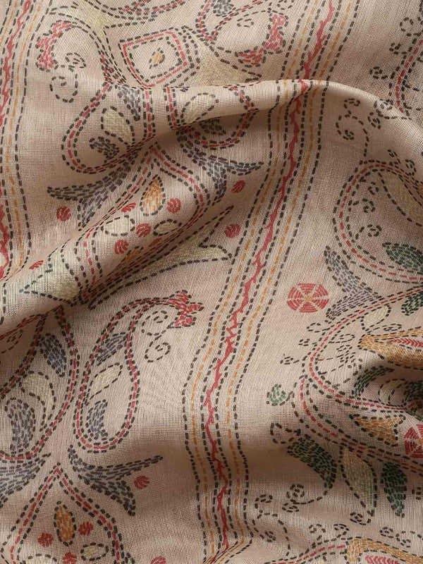 Multicolor Cotton Blend Printed Kalamkari Saree with Unstitched Blouse - Hiral Fashion