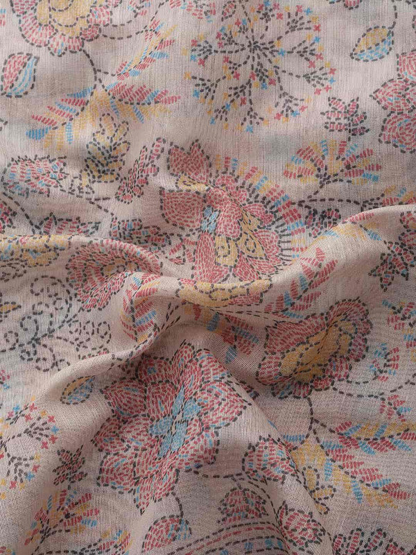 Multicolor Cotton Blend Printed Kalamkari Saree with Unstitched Blouse - Hiral Fashion
