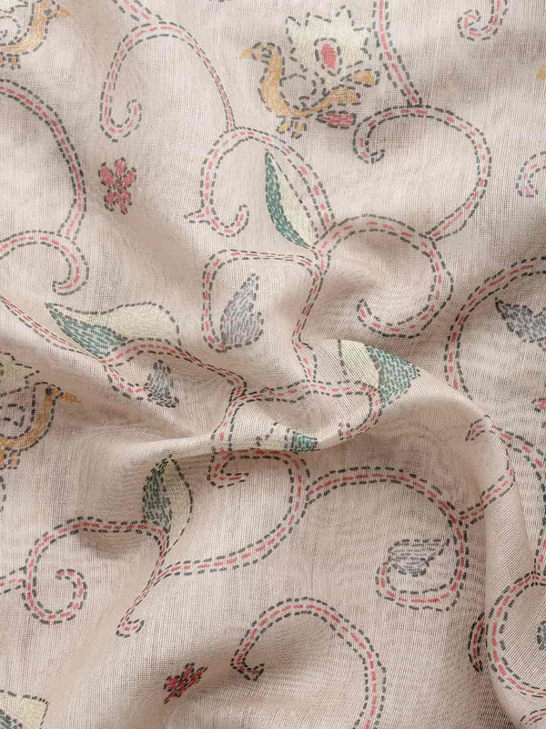 Multicolor Cotton Blend Printed Kalamkari Saree with Unstitched Blouse - Hiral Fashion