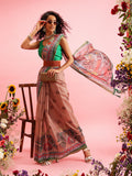 Peach Cotton Blend Printed Madhubani Saree with Unstitched Blouse - Hiral Fashion
