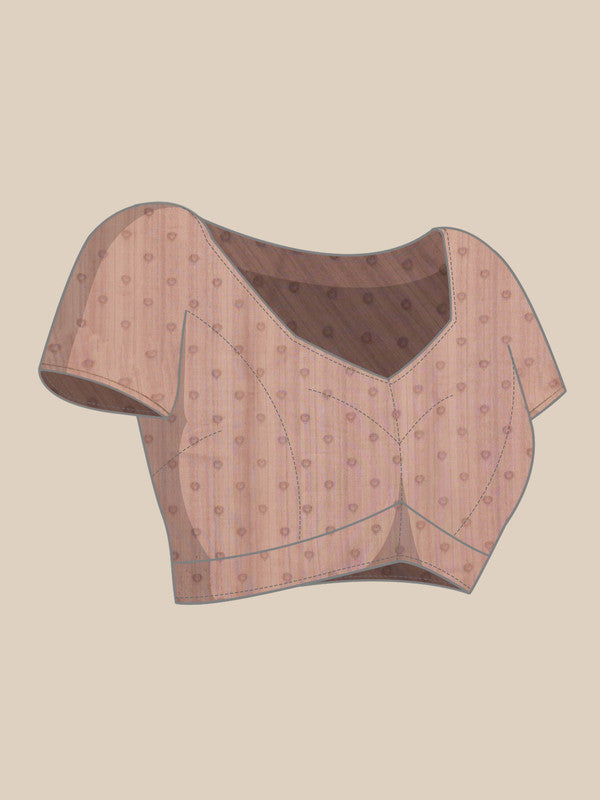 Peach Cotton Blend Printed Madhubani Saree with Unstitched Blouse - Hiral Fashion