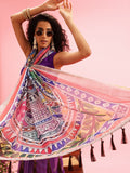 Purple Cotton Blend Printed Madhubani Saree with Unstitched Blouse - Hiral Fashion