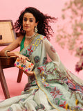 Green Cotton Blend Printed Madhubani Saree with Unstitched Blouse - Hiral Fashion