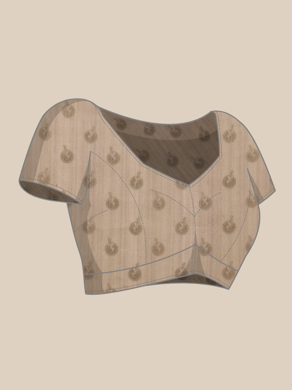 Beige Cotton Blend Printed Madhubani Saree with Unstitched Blouse - Hiral Fashion