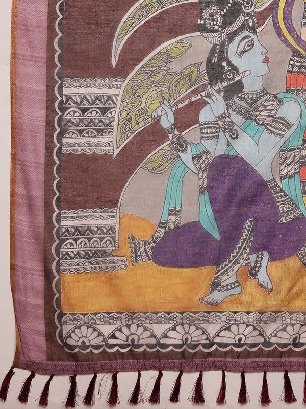 Gray Cotton Blend Printed Madhubani Saree with Unstitched Blouse - Hiral Fashion