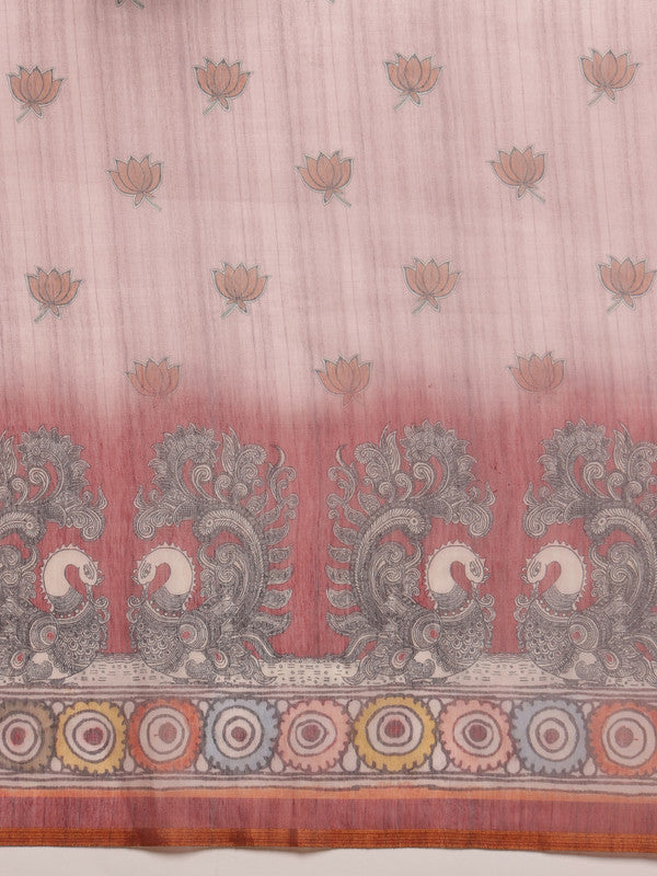 Rust Cotton Blend Printed Madhubani Saree with Unstitched Blouse - Hiral Fashion