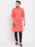 Even Apparels Red Pure Cotton Men's Kurta With Band Collar