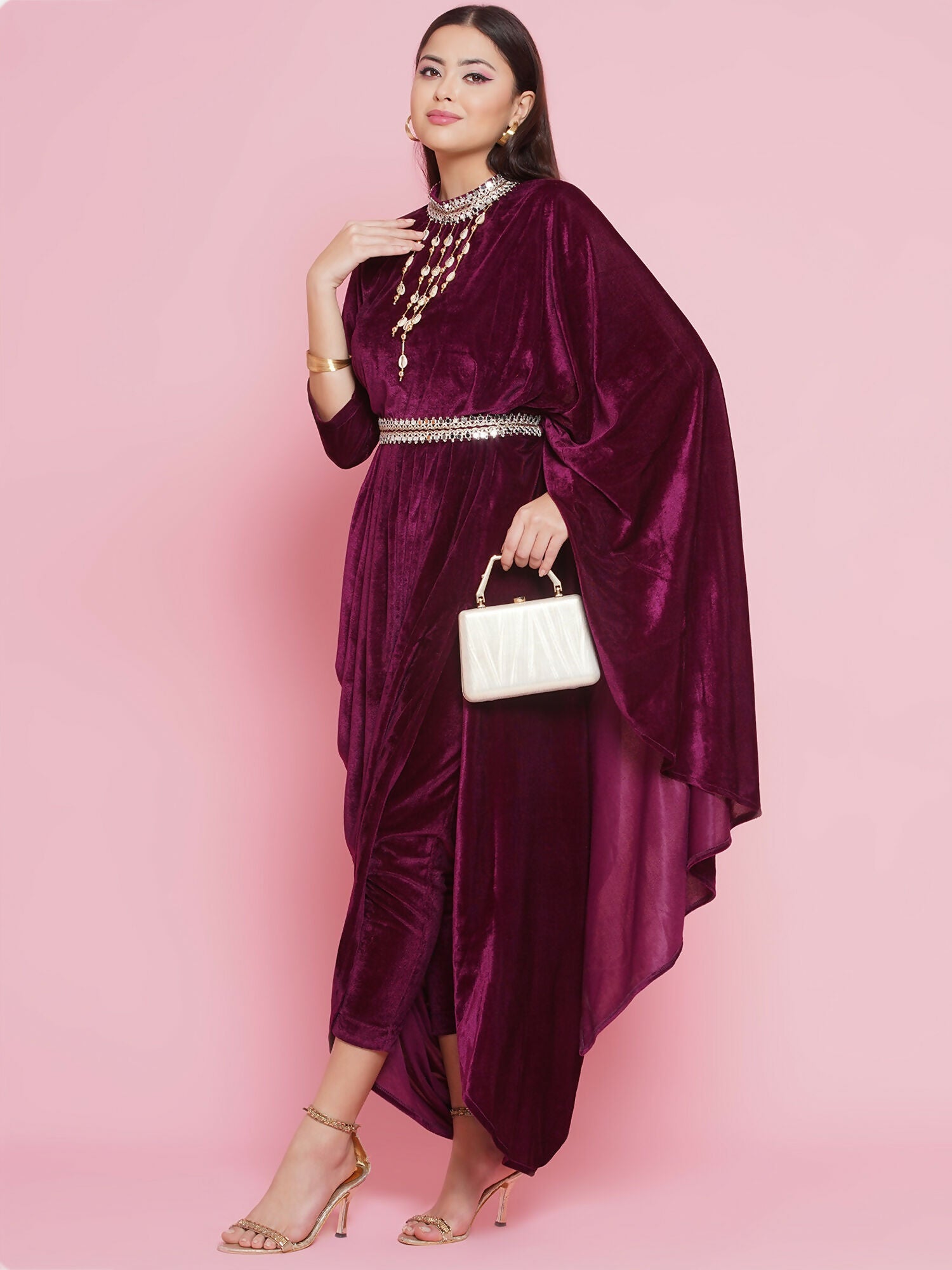 Joban Fashion Wine Drape Kurta and Pant