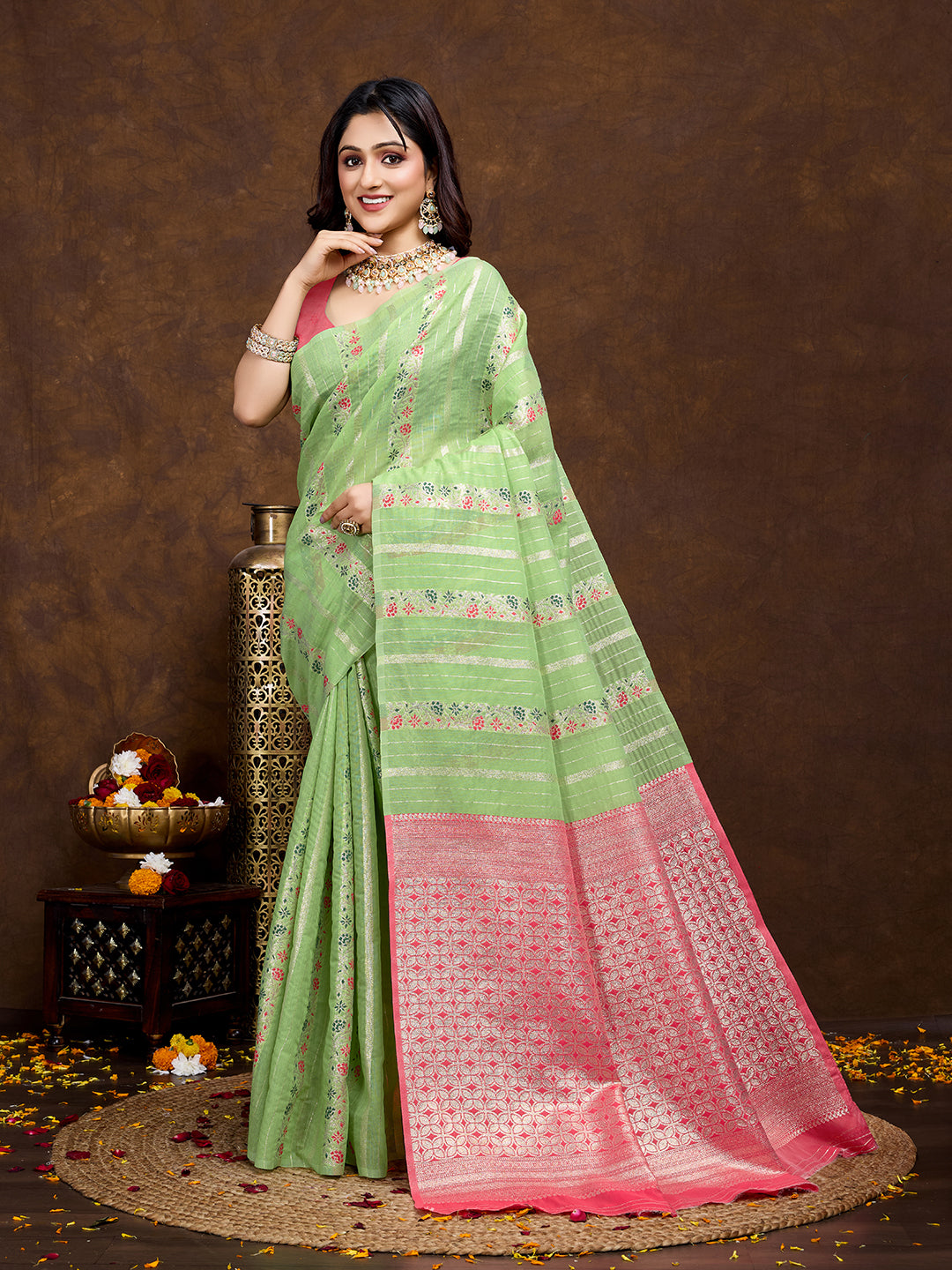Vedant Vastram Jacquard Work Fancy Bollywood Saree - Pista