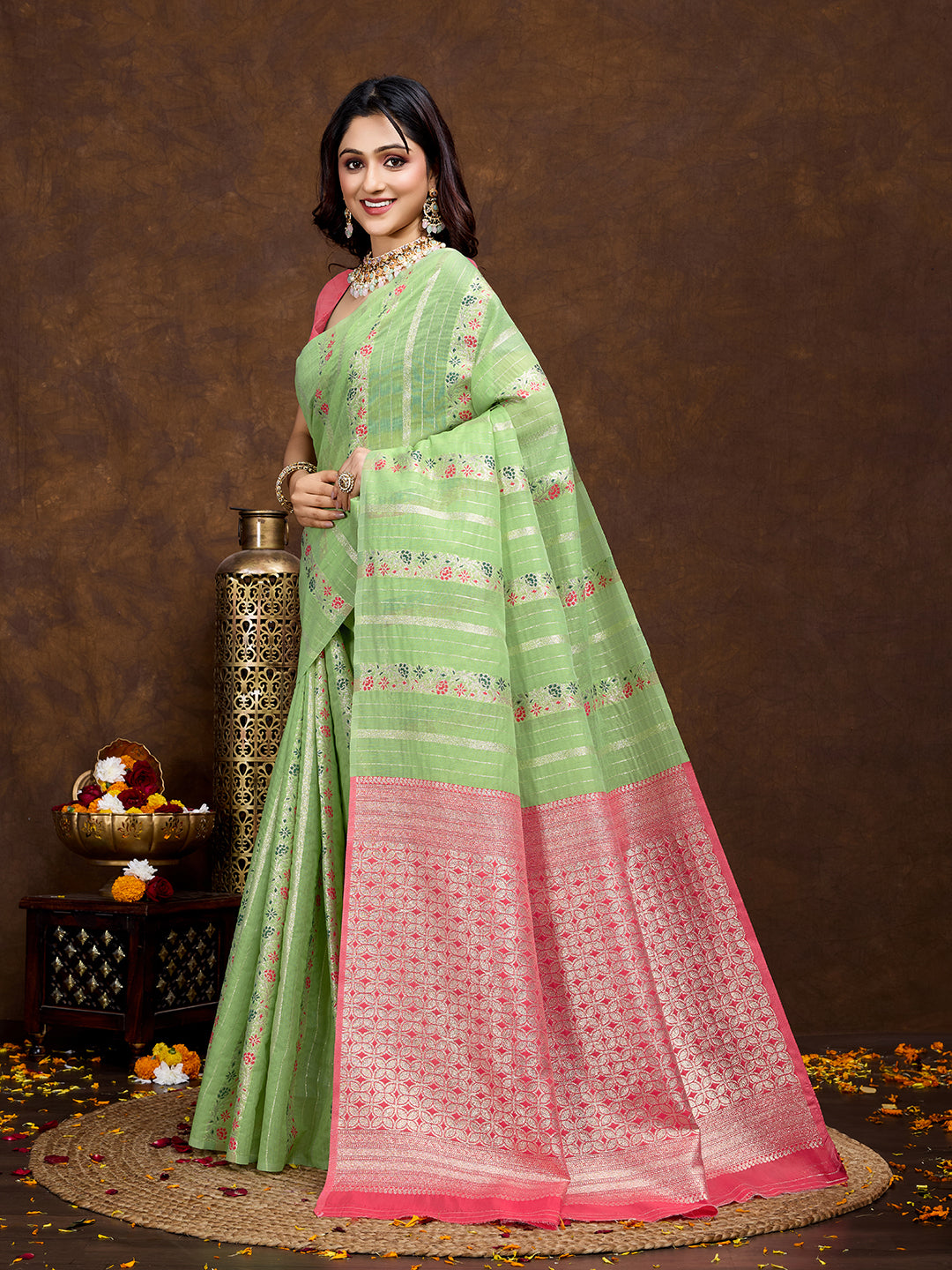 Vedant Vastram Jacquard Work Fancy Bollywood Saree - Pista