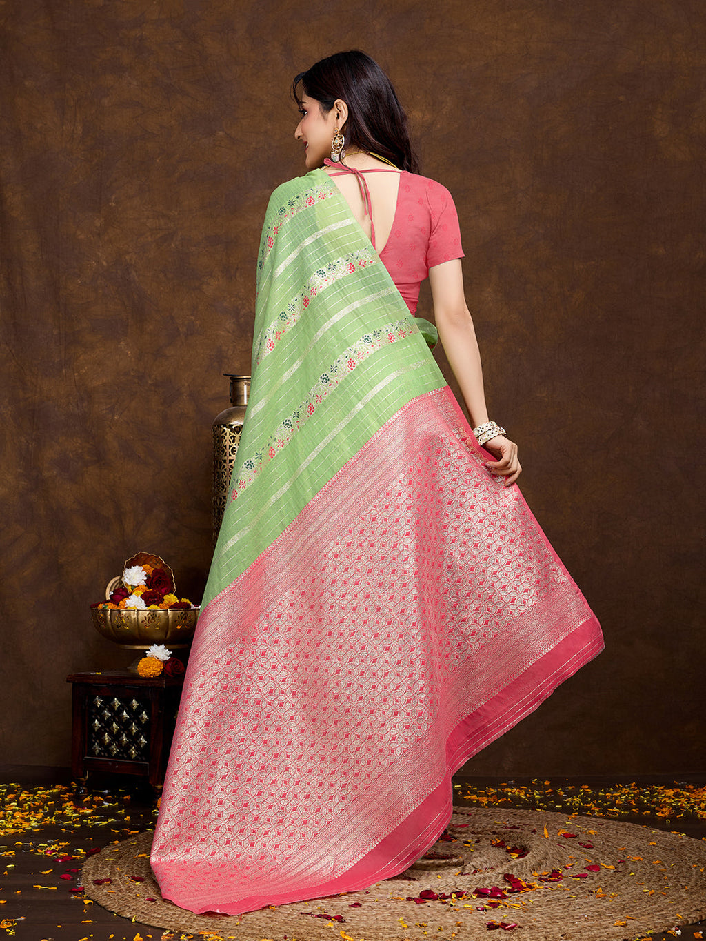 Vedant Vastram Jacquard Work Fancy Bollywood Saree - Pista